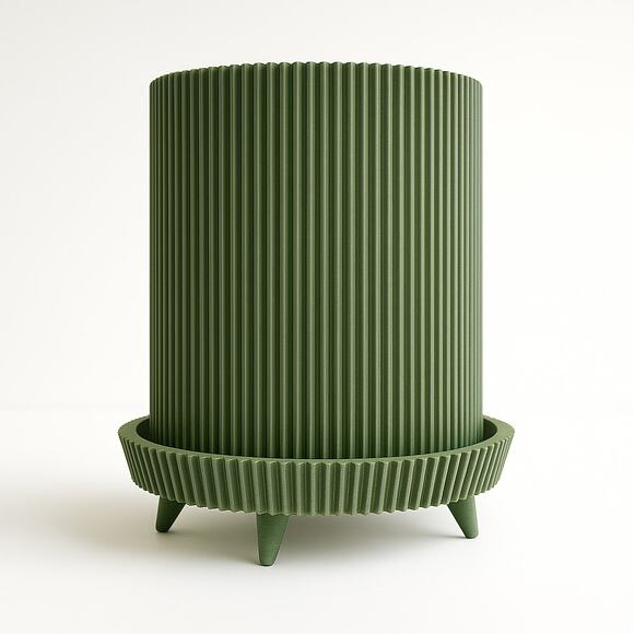 3D Printed Modern Flare Green Mini Planter Ribbed Design Four Legs Plant Display - Picture 1 of 9
